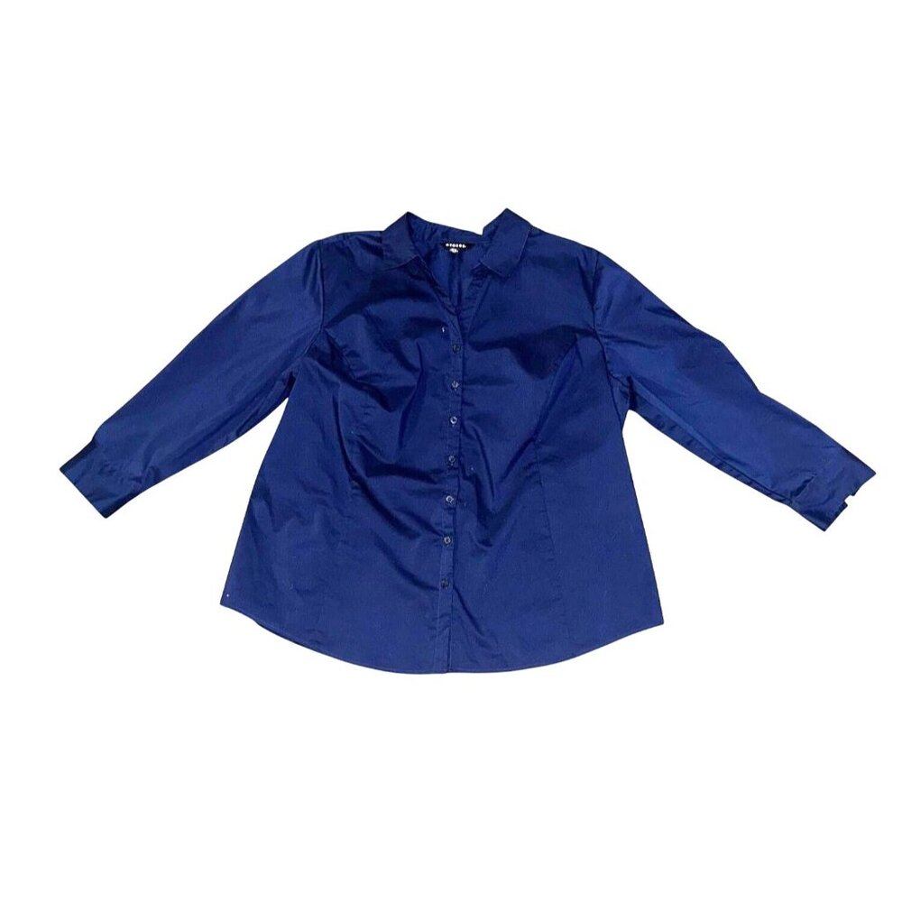 George Womens Plus Size 3X Button-Up Shirt Blue Sapphire 3/4 Sleeves 22W-24W Cot